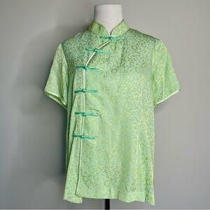 Vintage Lime Green Silky Flowy Cheongsam Qipao Tang Style Frog Closures Blouse